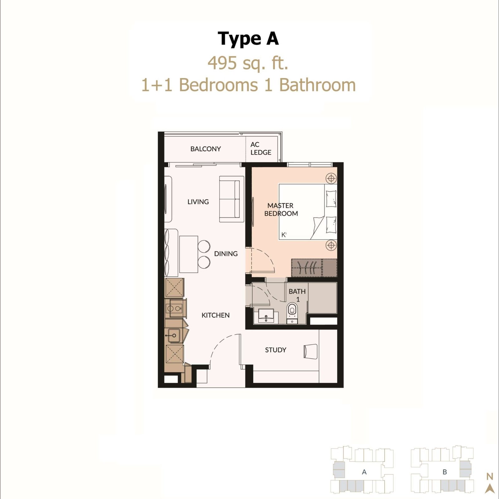 Type A floor plan for the 495 sq. ft. home