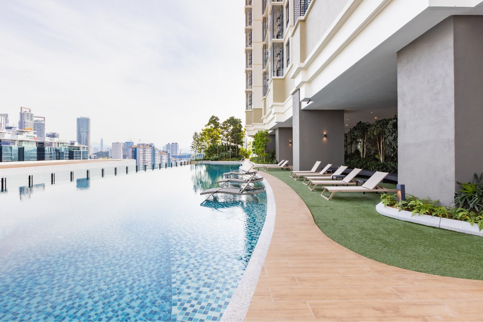 Completed swimming pool and skyline at Laurel Residence Bangsar South